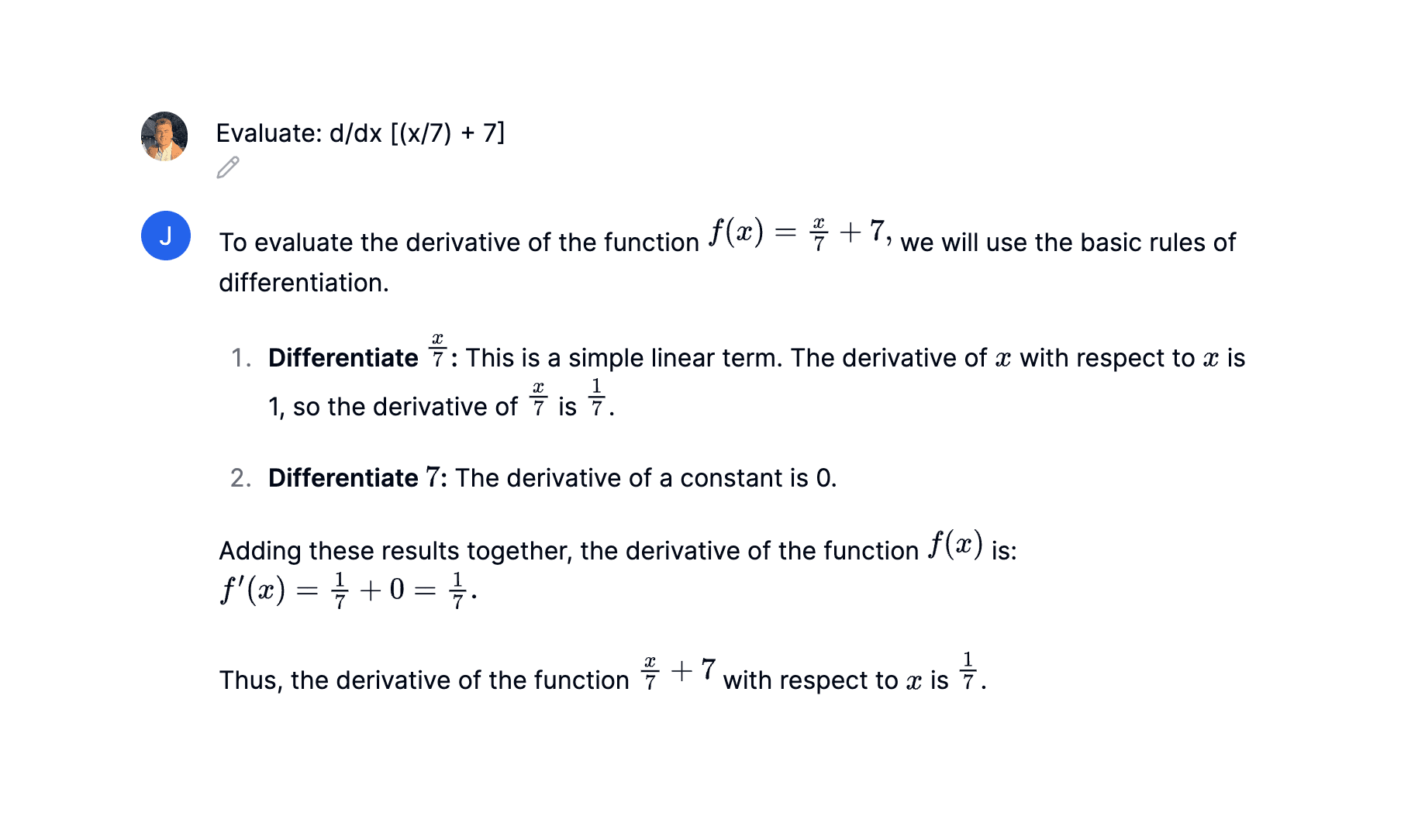 Step-by-step solution of a derivative.